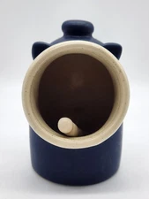 Stoneware Navy Blue Open Salt Pig with Spoon Speckled Interior 5" Tall