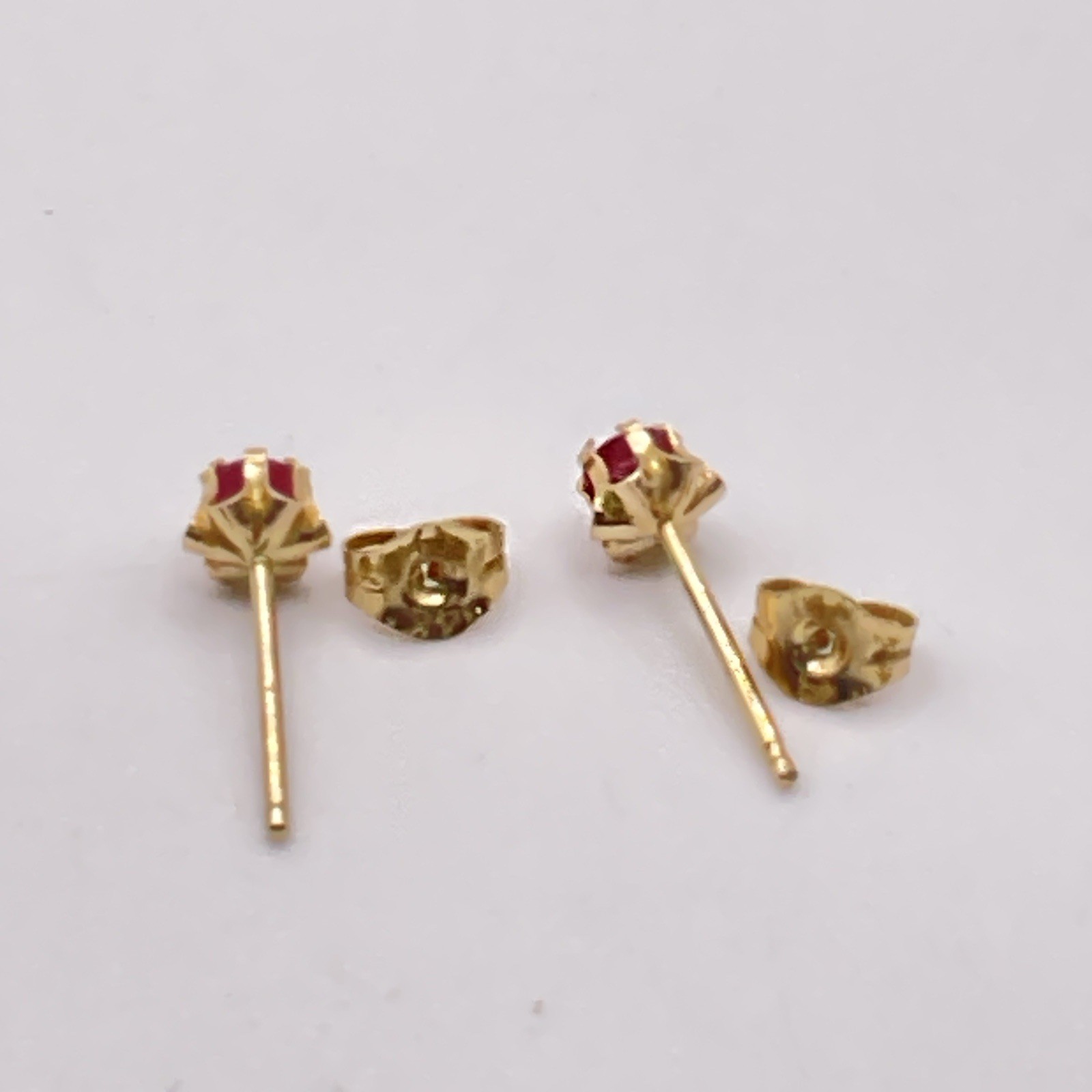 Vintage Ruby Stud Earrings Solid 14k Yellow Gold … - image 4