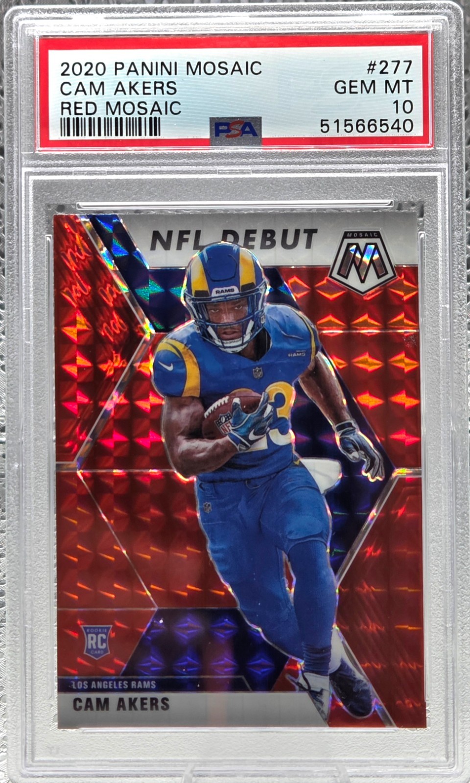 2020 Mosaic RED REFRACTOR ~ CAM AKERS Rookie RC Football Card PSA 10 GEM MINT