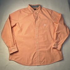 Chaps Orange Checkered Button Down Dress Shirt-Mens L-68% Cotton/Stretch #527