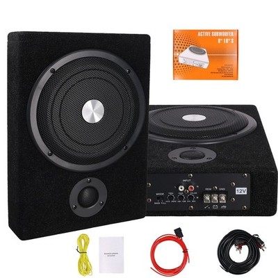 8'' Ultradünner Auto Untersitz Aktiv Subwoofer Bassbox Verstärker+Kabelset 600W