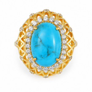 Authentic 925 Sterling Silver Natural Turquoise Statement Ring  18K Yellow Gold Plated |