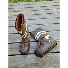 Vintage Moon Boots Brown Cream Chevron Stripe Retro Snow Boots Size 7-8
