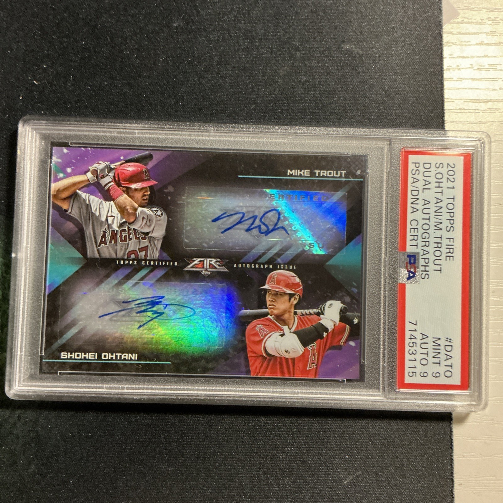 2022 Topps Fire dual auto -  Shohei Ohtani , Mike Trout /10 PSA mint 9 auto 9  view 4