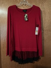 Karen Kane Women's Red & Black Lace Tiered Ruffle Knit Tunic Top - M - NWT