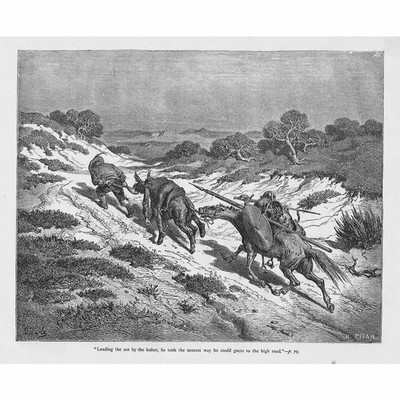 DON QUIXOTE Leading the Ass, Gustave Dore - Antique Print c1880