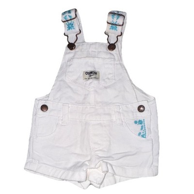 OshKosh B'gosh White Blue Floral Embroidered Cotton Denim Sleeveless Overall 6M