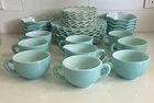 Vintage HAZEL ATLAS CRINOLINE Blue Ripple Milk Glass Dishes Lot Of 32 Pieces
