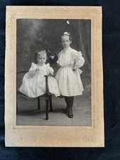 Antique Cabinet Card Photograph. Two Girls, Sister In Dresses
