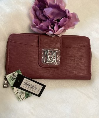 NWT Badgley Mischka Large Wine/Red Zip Around Flap Pocket Wallet Vegan Leather