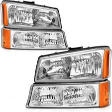 2003-2006 Chevy Silverado Avalanche 1500 2500 Headlight Chrome Amber Left Right 2003-2006 Chevy Silverado Avalanche 1500 2500 Headlight Chrome Amber Left Right