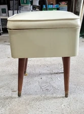 Vintage Mid Century Modern Sewing Stool Ottoman With Storage Compartment Bench