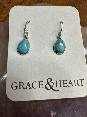 Grace & Heart Sterling Silver 925 Petite Turquoise Drop Earrings NEW!
