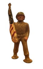 Vintage Lead Figure Military Soldier Carrying United States Flag Cast Lead 3.5"