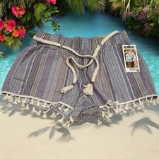 NEW Rewash Purple and Ivory Beach Fringe Shorts Juniors Size XL
