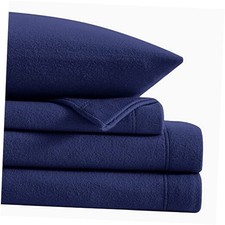 Plush Micro Fleece Bed Sheet Set, 4 Piece Polar Fleece Velvet Sheets Queen Navy