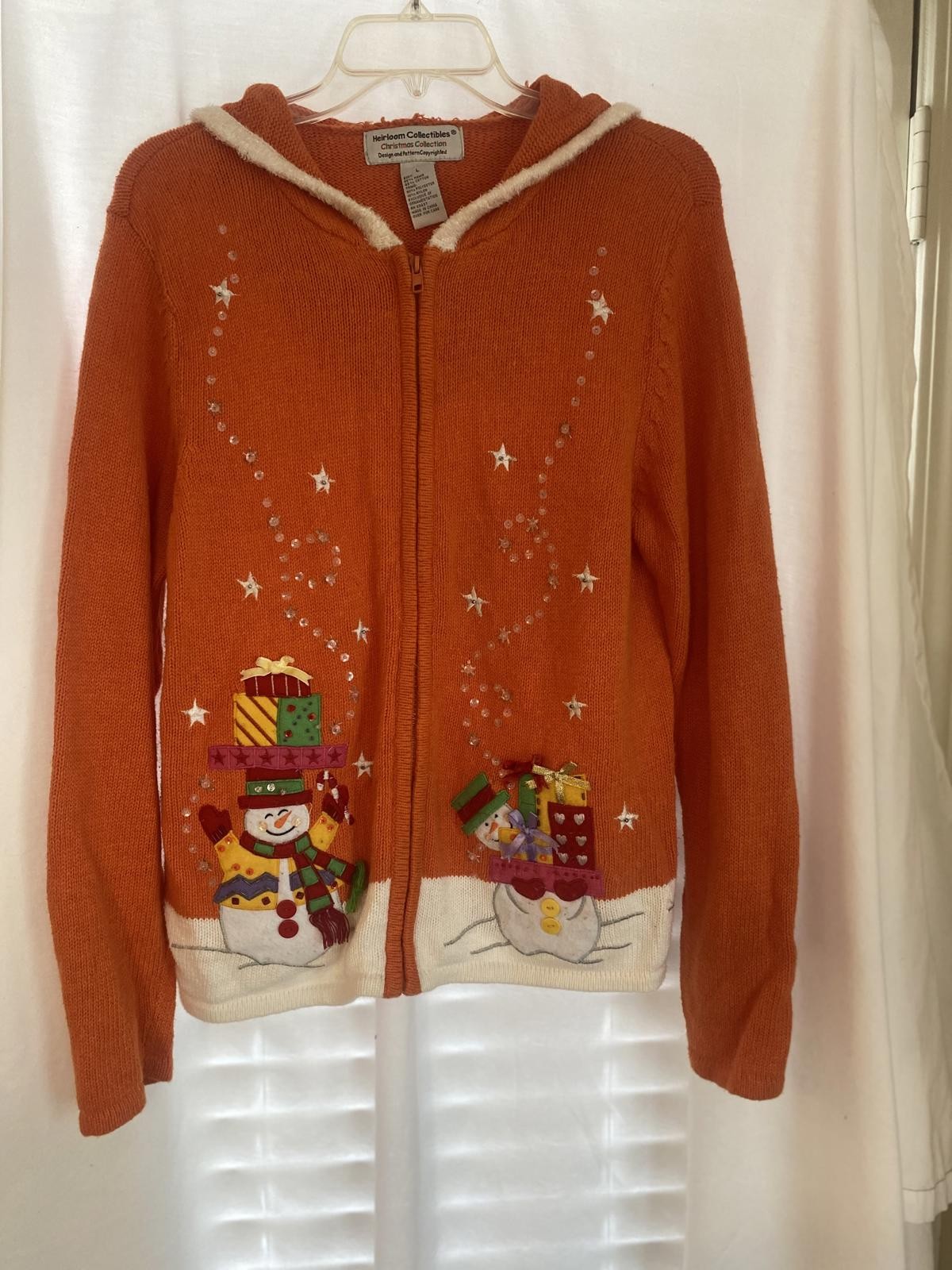 Heirloom Collectible Rare Vintage Christmas L Orange Hooded Grannycore Sweater image 9