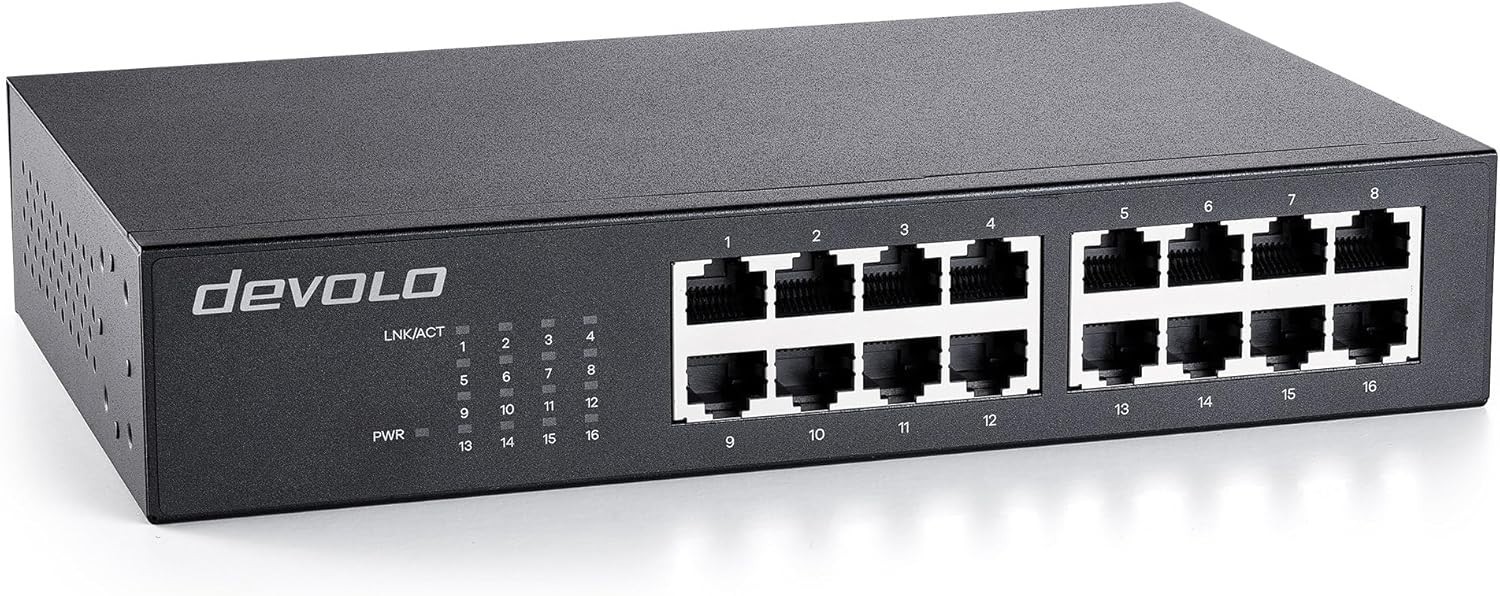 Switch 16 Port Devolo Gigabit Ethernet de bureau rackable pour réseau fluide