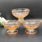 3 Pink Depression Glass Federal Sharon Cabbage Rose Footed Sherbet Dishes 1930s