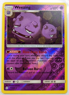 Pokémon TCG Weezing Sun & Moon - Cosmic Eclipse 77/236 Reverse Holo Rare NM