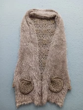 Sacred threads Women Scarf Tan Mixed Fiber Crochet Fringe Boho One Size