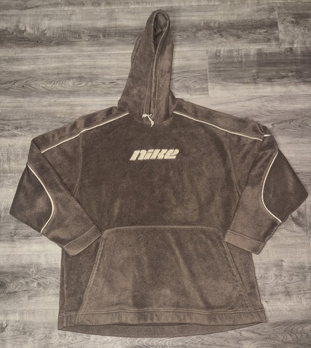 Vintage Nike Brown Fleece Baggy Hoodie Center Nike Logo Sherpa 90s Size XL Y2K