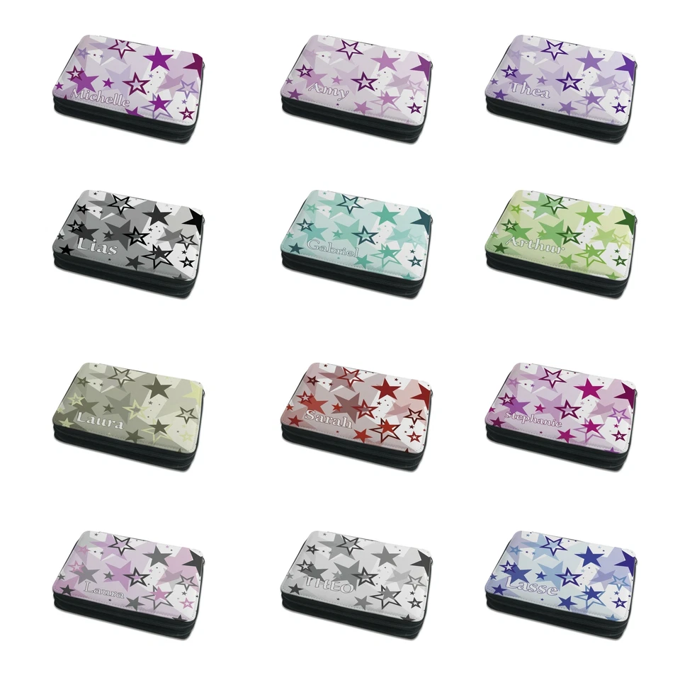 CREADESIGN Federmäppchen Federmappe Federtasche Schulmäppchen mit Namen Sterne