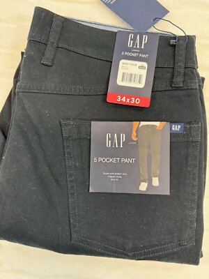GAP Pants Men 34x30 Black Gapflex Stretch Classic Slim Fit Straight Leg Soft New