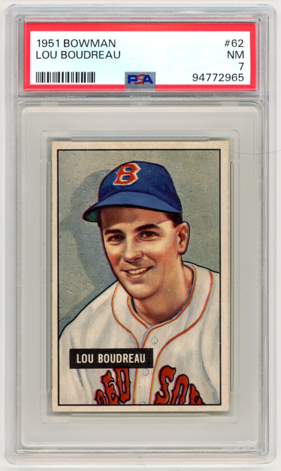 1951 Bowman #62 Lou Boudreau HOF Boston Red Sox - PSA 7 NM