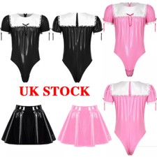 CHICTRY UIK Sexy Men Bodysuit Shiny Wet Look French Maid Uniform Cosplay AU
