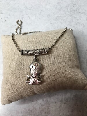 Zodiac Necklace Sign Libra Rhinestone Silvertone Chain Costume Jewelry 8 1/2 