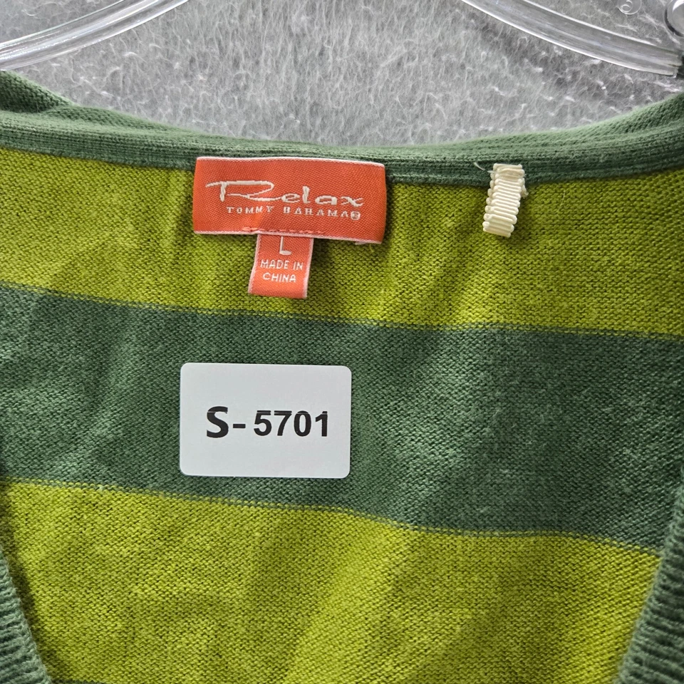 Tommy Bahama Women Sweatshirt Large Green Relax Striped Hoodie Pockets - Image 3 of 4