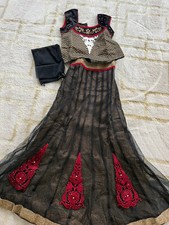 New Girls Party Wedding Lehenga Choli Gold Brocade Net Black Red 34 10-13 years