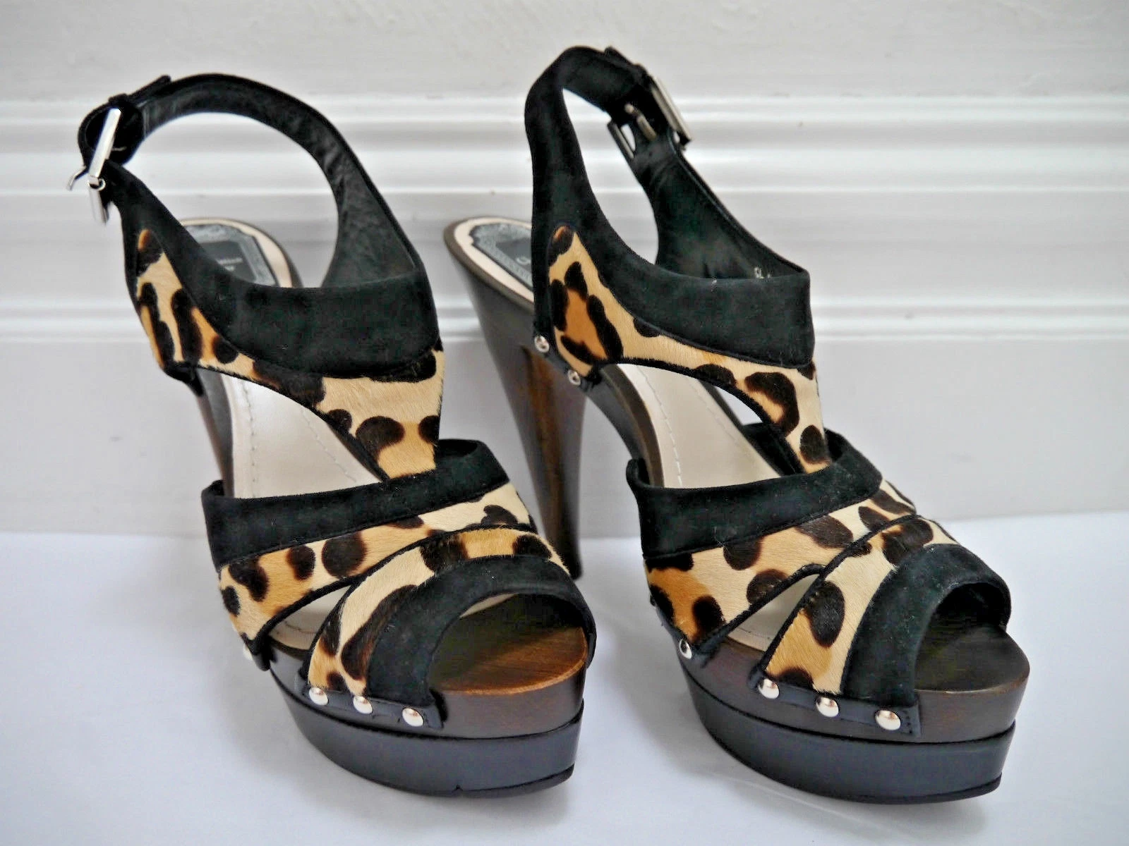 NEUF CHRISTIAN DIOR Sandales Plateforme Léopard Poney Talons Euro Taille 40