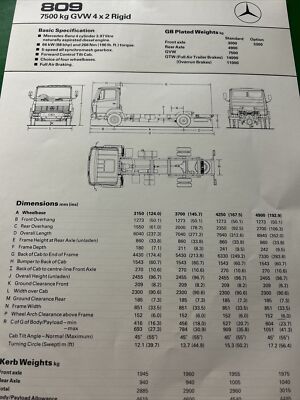 Mercedes Benz 809 GVW 4x2 LKW Technische Daten Prospekt rahmenfähig 1984
