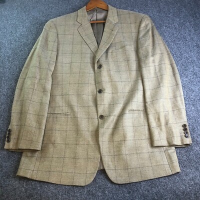 Joseph Abboud Saks Fifth Ave Blazer Mens 42L Beige Windowpane Wool Silk Sport