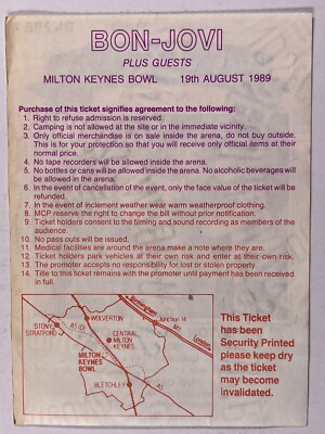Bon Jovi 1989年Milton Keynesライブチケット半券 Bon Jovi Concert Ticket Richie Sambora Original Milton Keynes Bowl