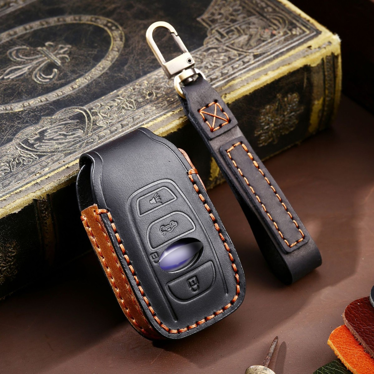 Real Leather Key Cover Car Key Fob Bag Case Keychain Keyring