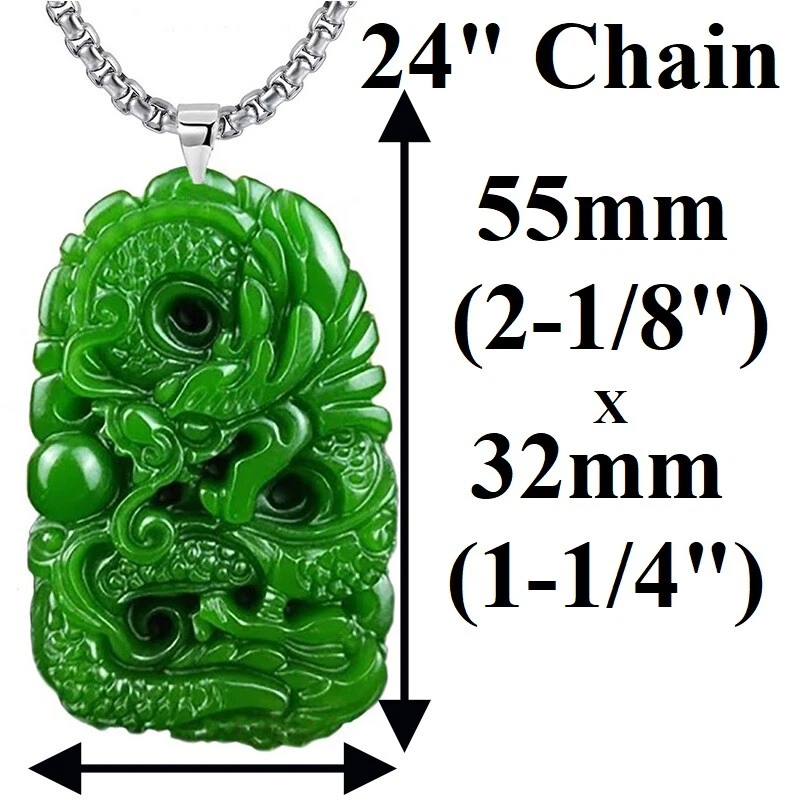 Collar de acero inoxidable colgante dragón de jade birmano grado A de 24" para hombre D886 Foto 2 de 4