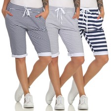 Damen Bermuda Shorts Hose Capri kurze Chino Sommer Stoffhose Fitness Jogging