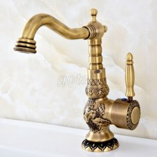 Classic Antique Brass Art Carving Swivel Kitchen Bathroom Basin Sink Faucet Tap