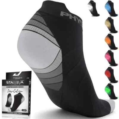 Physix Gear Compression Socks Running Low Cut Trainer 2 PAIRS Unisex L/XL Grey