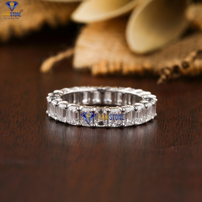 3.24 TCW Emerald Cut Full Eternity Labgrown Diamond Ring 18k White Gold Labstone