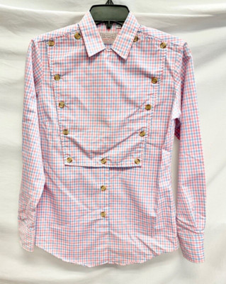H BAR C RANCHWEAR Pink Blue Check Gingham Bib Western Button-Down Shirt 34 S  