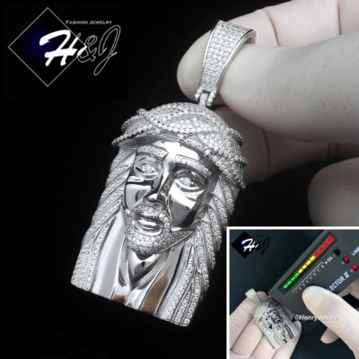 MEN SOLID 925 STERLING SILVER ICY BLING MOISSANITE 3D JESUS FACE ...
