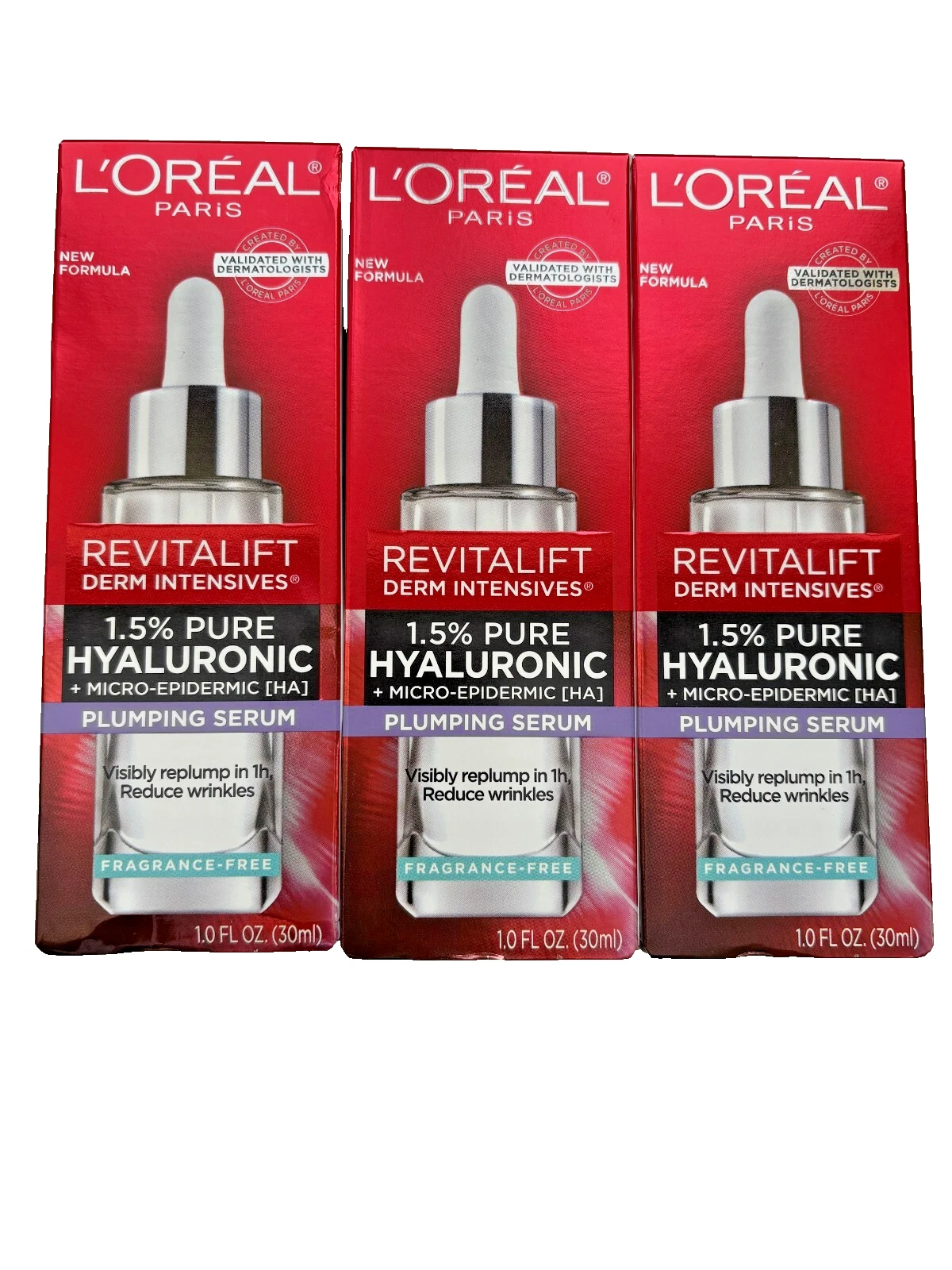 L'Oreal Revitalift 1.5% Pure Hyaluronic Plumping Serum 1.0oz - 3 PACK