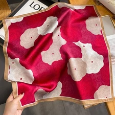100% Mulberry Silk 20" Small Square Scarf For Women Neckerchief Wrap Red Flowers