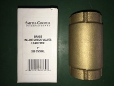1 Inch Brass Inline Check Valve- Smith Cooper Intl. 209 CV30KL Lead Free -- NEW