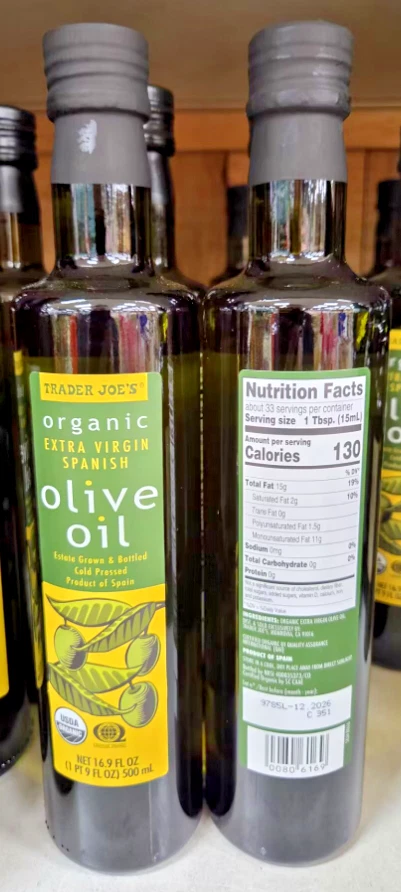 Trader Joe's Organic Extra Virgin Spanish Olive Oil 16.9fl oz 500ml (2 Bottles) - Image 2 of 2