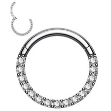 Womens G23 Titanium Hinged Daith Earring CZ Cartilage Segment Hoop Piercing 16G